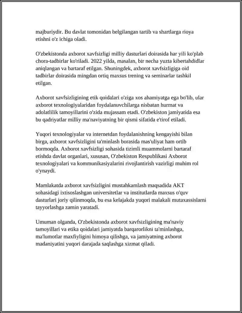 O'ZBEKISTONDA AXBOROT XAVFSIZLIGINING MA'NAVIY VA HUQUQIY ASOSLARI 4
