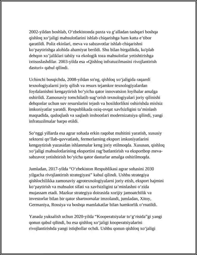 MUSTAQILLIK YILLARIDA QISHLOQ XO‘JALIGI VA SANOAT SOHASIDAGI O‘ZGARISHLAR 4