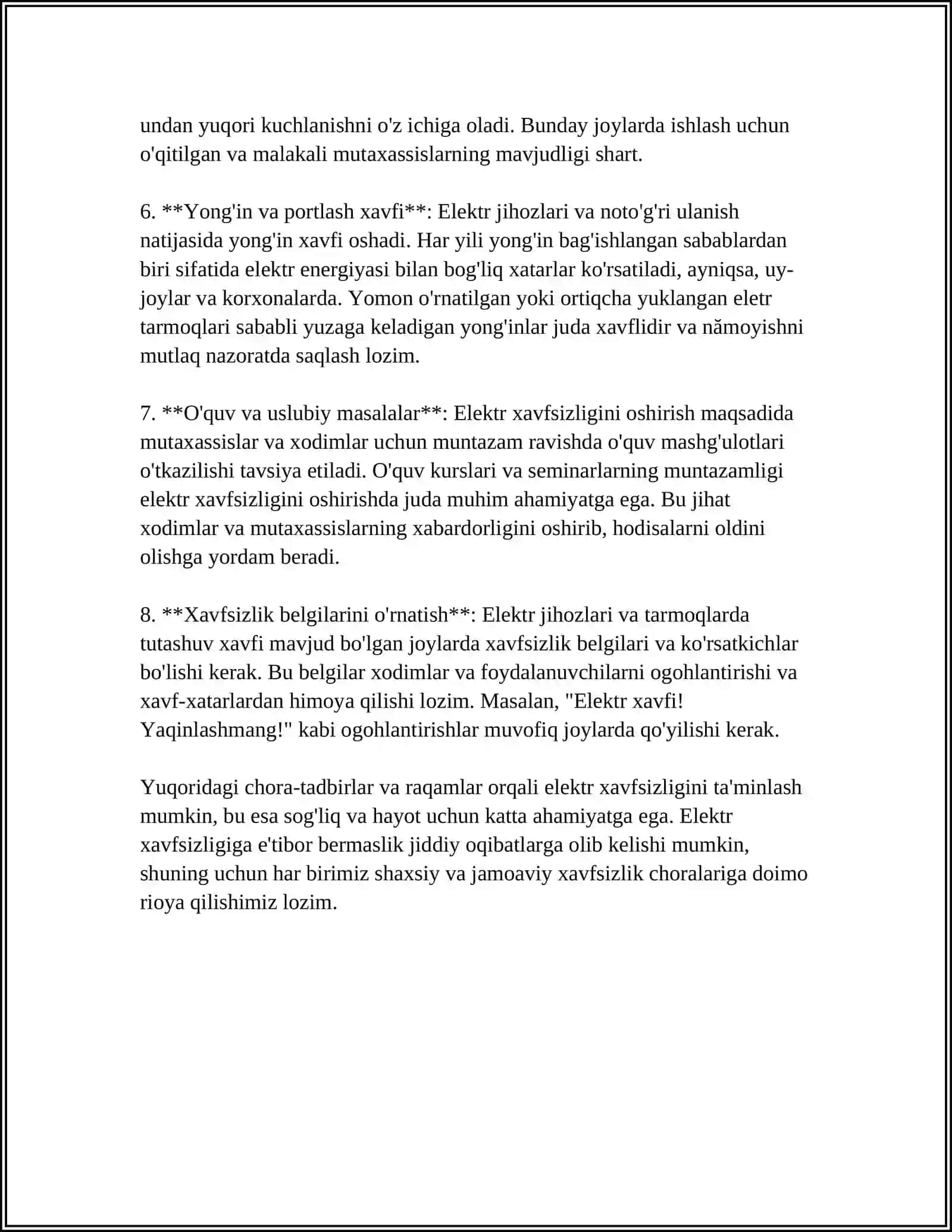 SINASH VA O'LCHASH ISHLARINI OLIB BORISH ELEKTR XAVFSIZLIGI FANIDAN 4