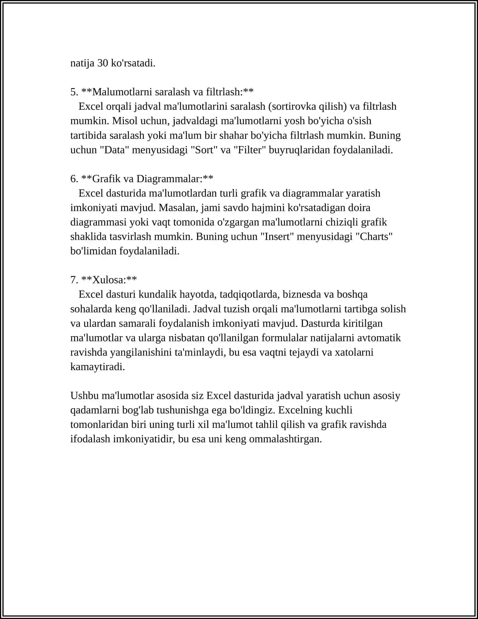 WORD DASTURIDA JADVALLAR VA OB’EKTLAR BILAN ISHLASH 4