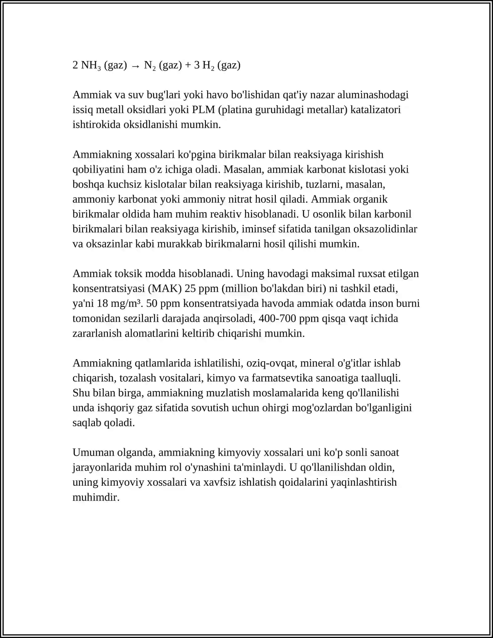 MUSTAQIL ISH Mavzu: AMIAK OLINISHI XOSSALARI 4