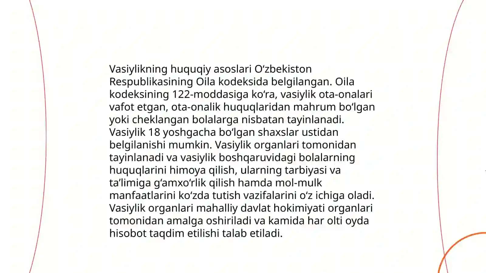 Vasiylik va homiylik sohasidagi munosabatlarni tartibga solish 4