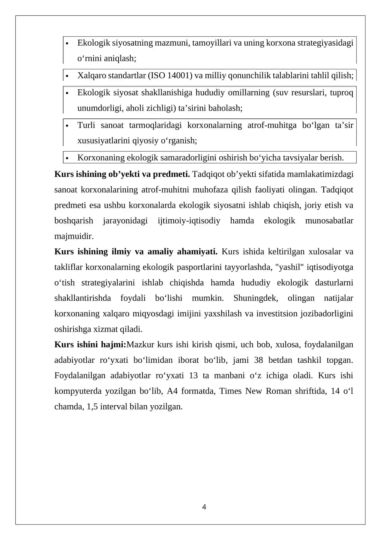 «Korxonaning ekologik siyosatini ishlab chiqish tamoyillari. Xududiy va tarmoq xususiyatlari» 4