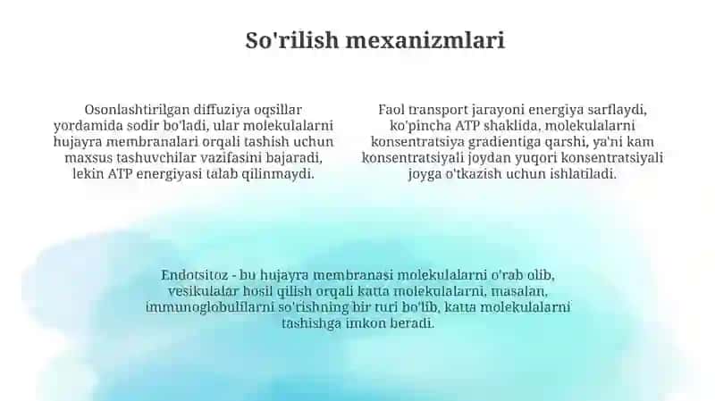 Oziq moddalarning qonga sòrilish mexanizmlari 4