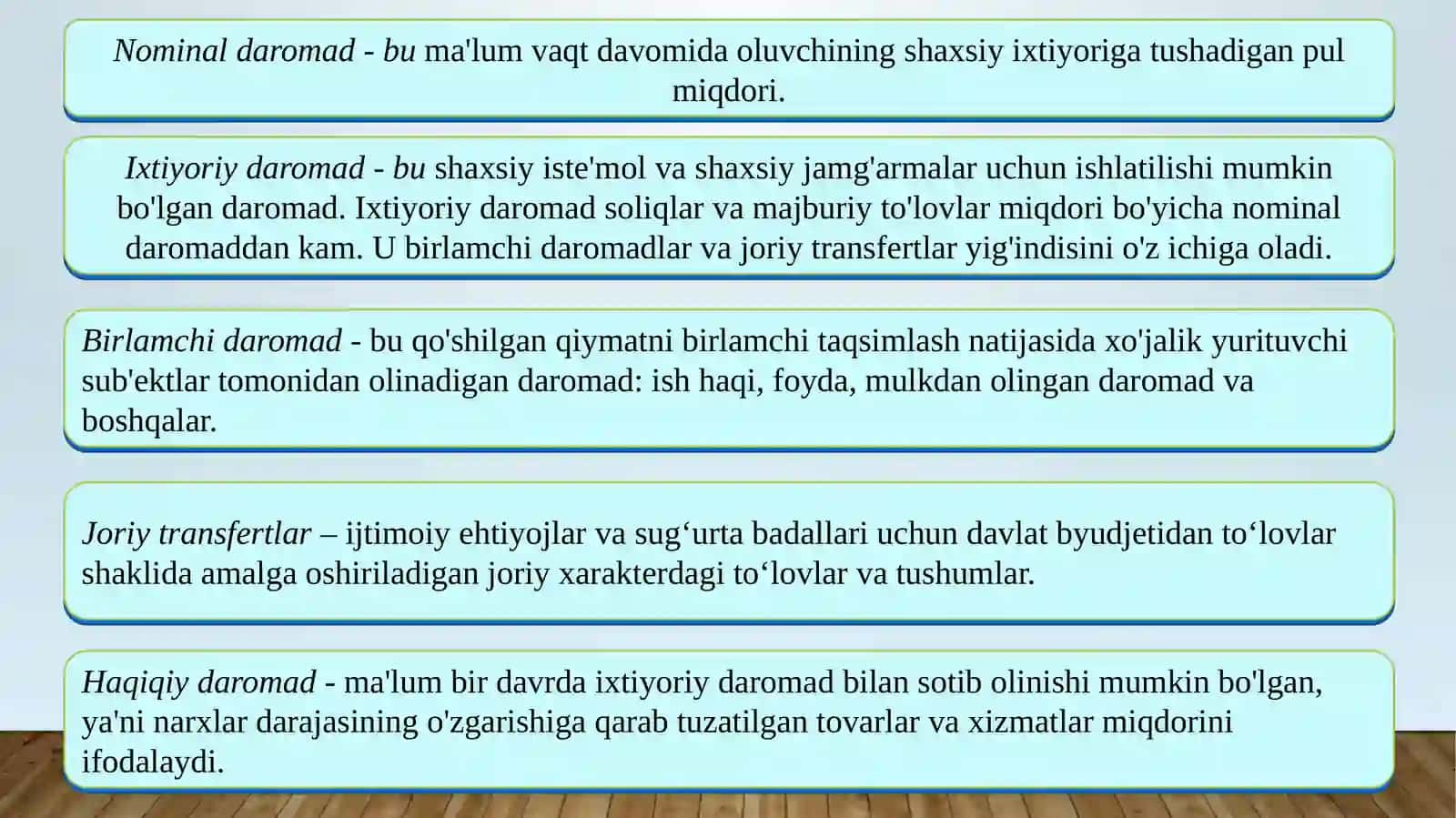 Daromadlar tengsizligi va uning darajasini aniqlash 4