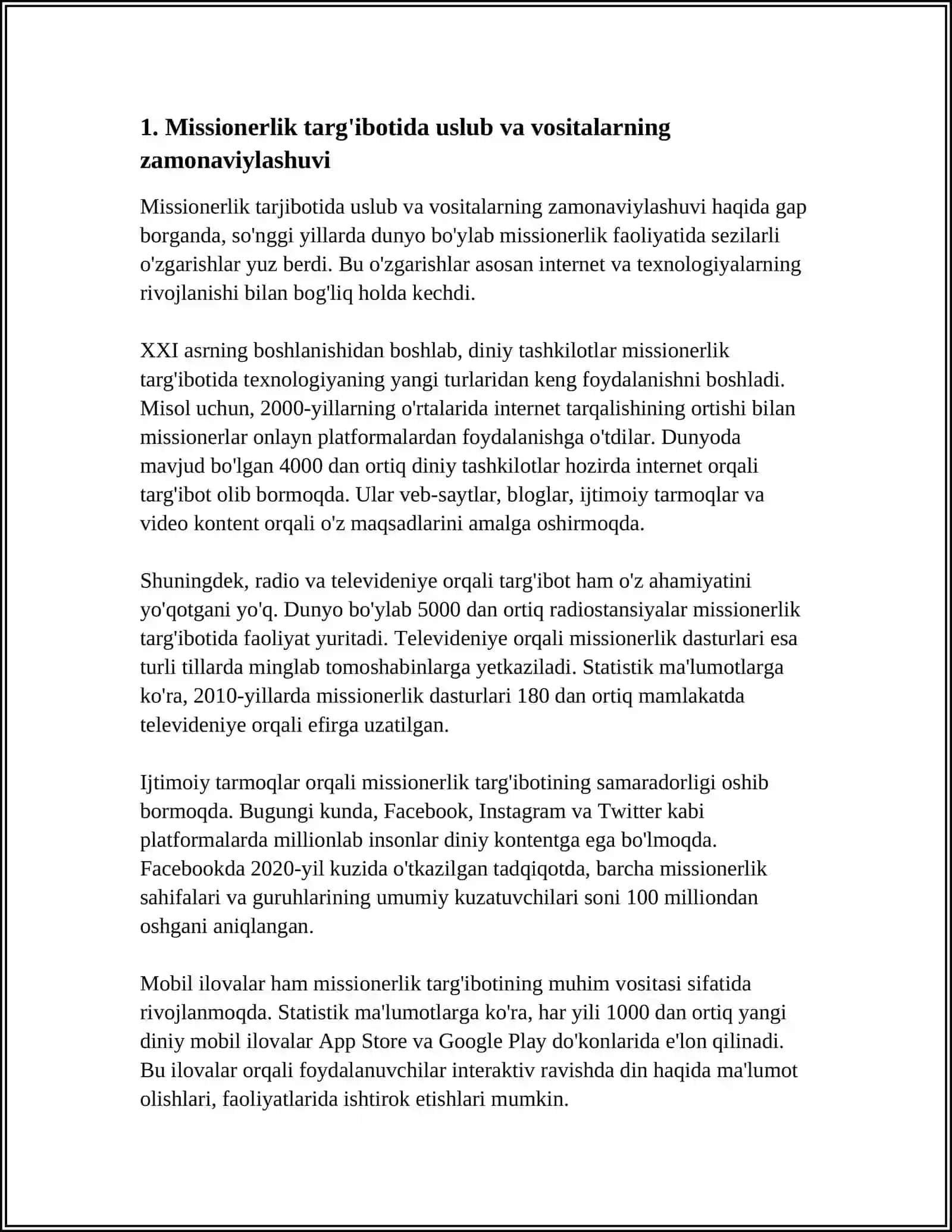MISSIONERLIK TARG'IBOTIDA USLUB VA VOSITALARINING ZAMONAVIYLASHUVI KIBER MAKONDA MAFKURAVIY TAXDIDLAR 4