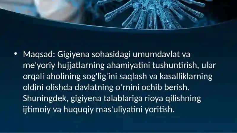 Gigiyena sohasida davlat vame'yoriy hujjatlar bilan tanishish 4