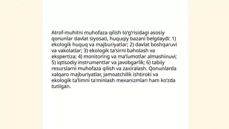 Tabiatni muhofaza qilish masalalarini meyoriy xujjatlarda yoritish 4