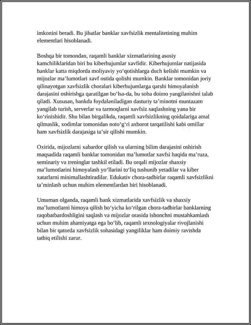 RAQAMLI BANKLARDA XIZMAT KO’RSATISHINING AFZALLIKLARI VA KAMCHILIKLARI 4