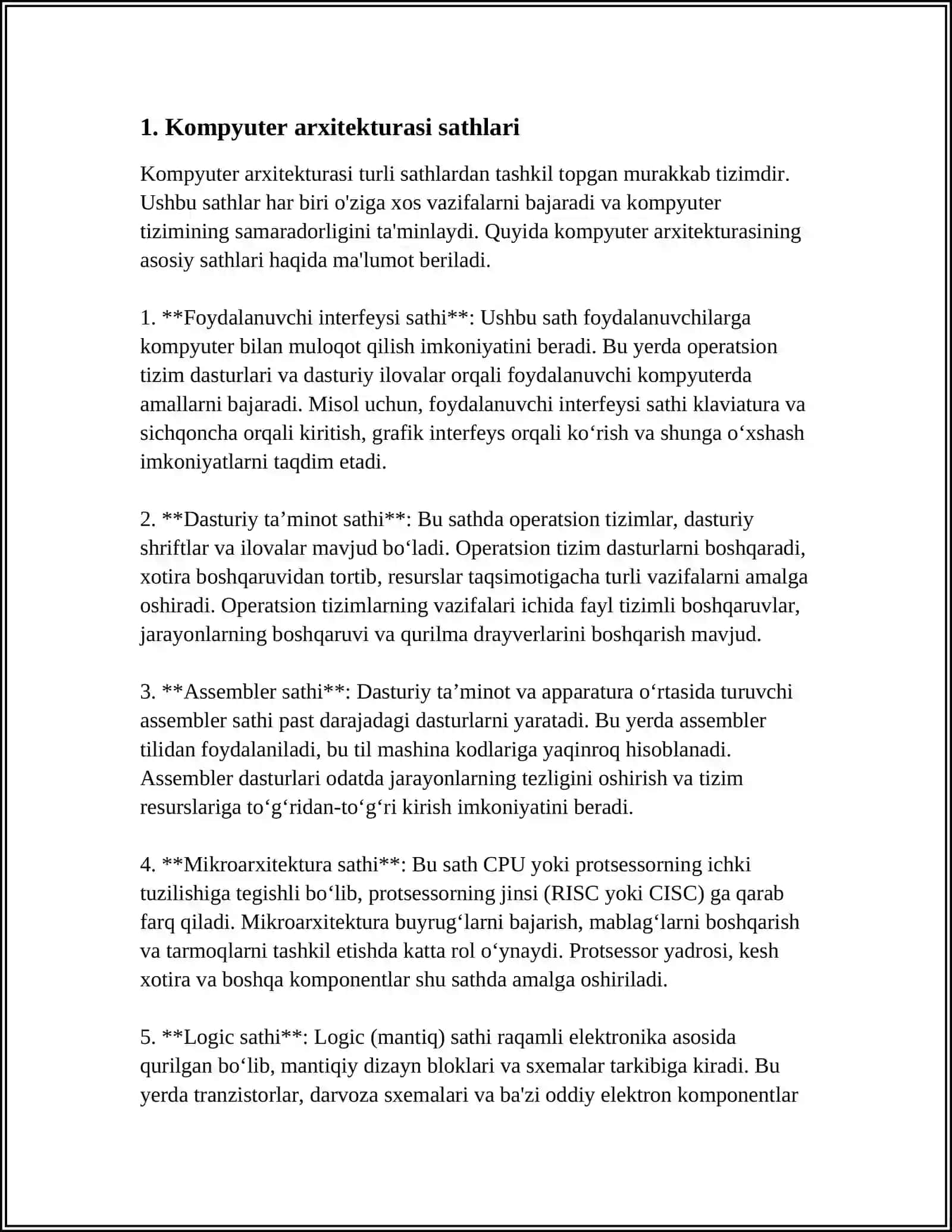 KOMPYUTERLARNING BUYRUQLAR TO'PLAMI ARXITEKTURA SATHI 4