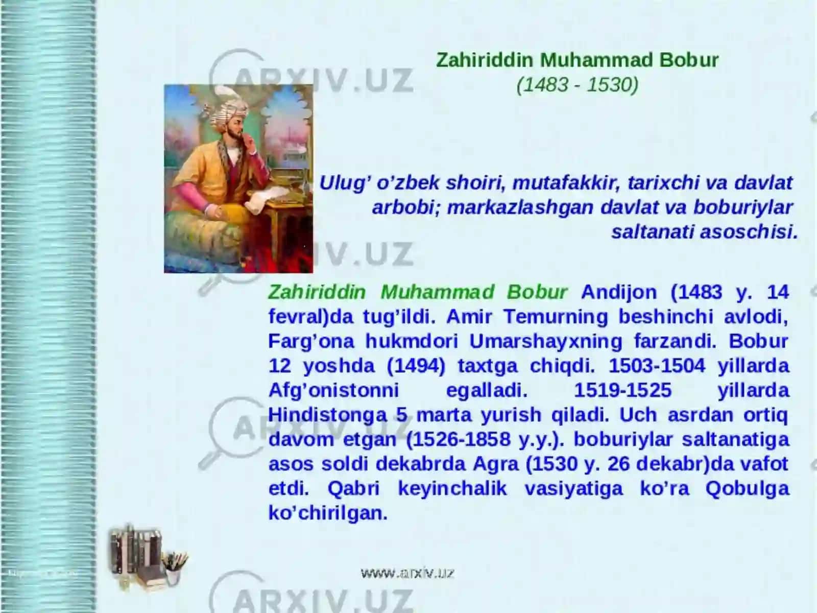 Temuriylar davrida o‘zbek tilshunosligi. Zahiriddin Muhammad Boburning lingvistik qarashlari. 4