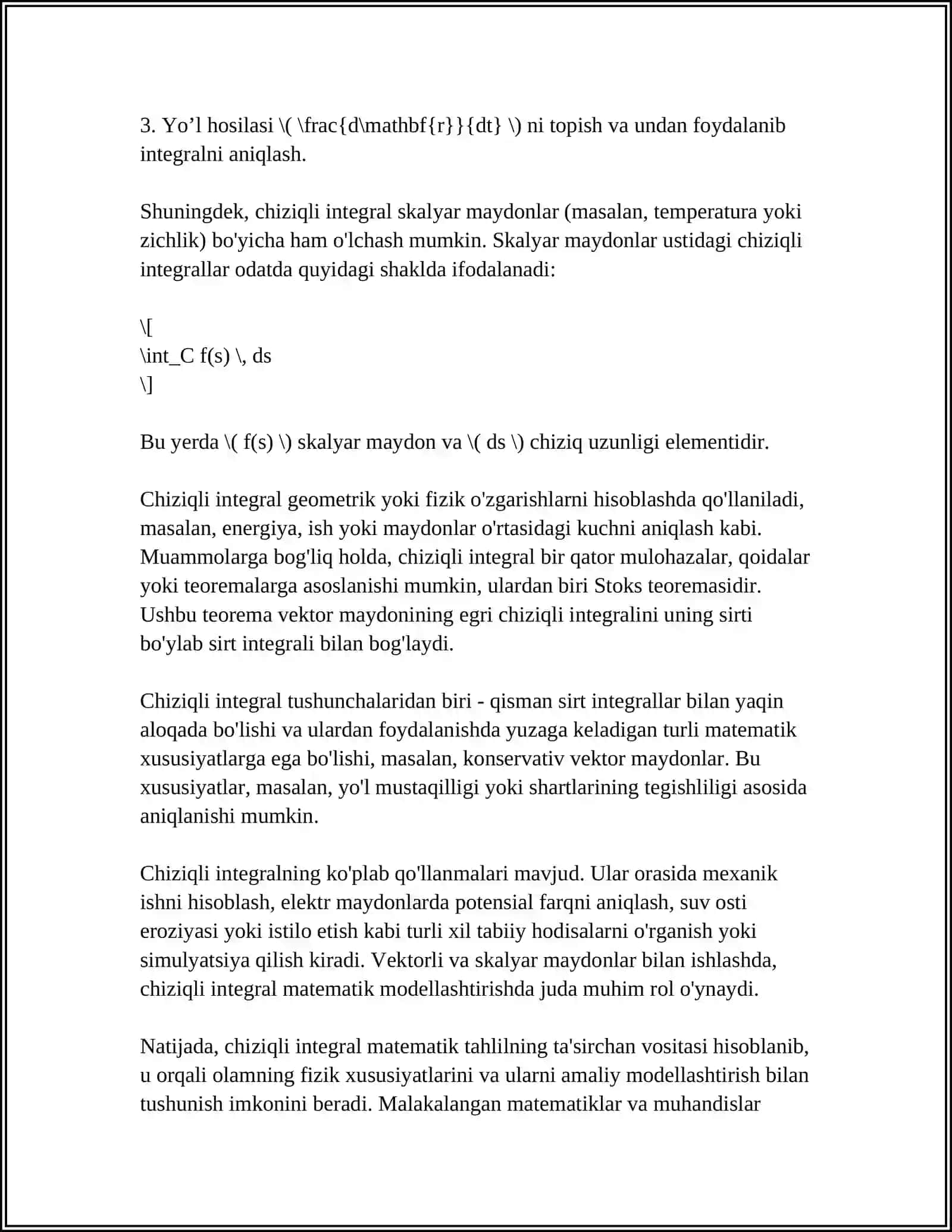 YOPIQ EGRI CHIZIQ BUYICHA OLINGAN INTEGRAL 4