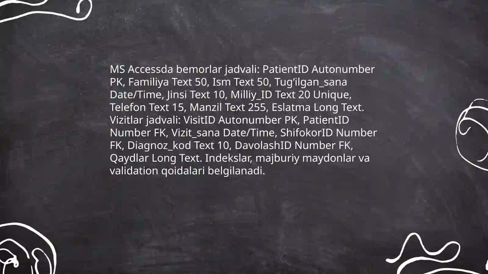 MS Accessda Tibbiy Elektron Bemor Kartotekasini Loyihalashtirish Tamoyillari 4