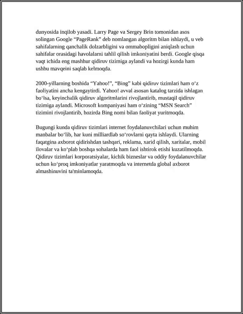 REFERAT Mavzu: INTERNET TARMOQLARIDA QIDIRUV TIZIMLARI 4