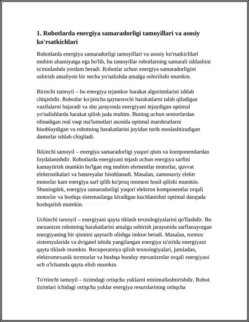 ROBOTDA ENERGIYA SAMARADORLIGINI OSHIRISH AMALIYOTI 4