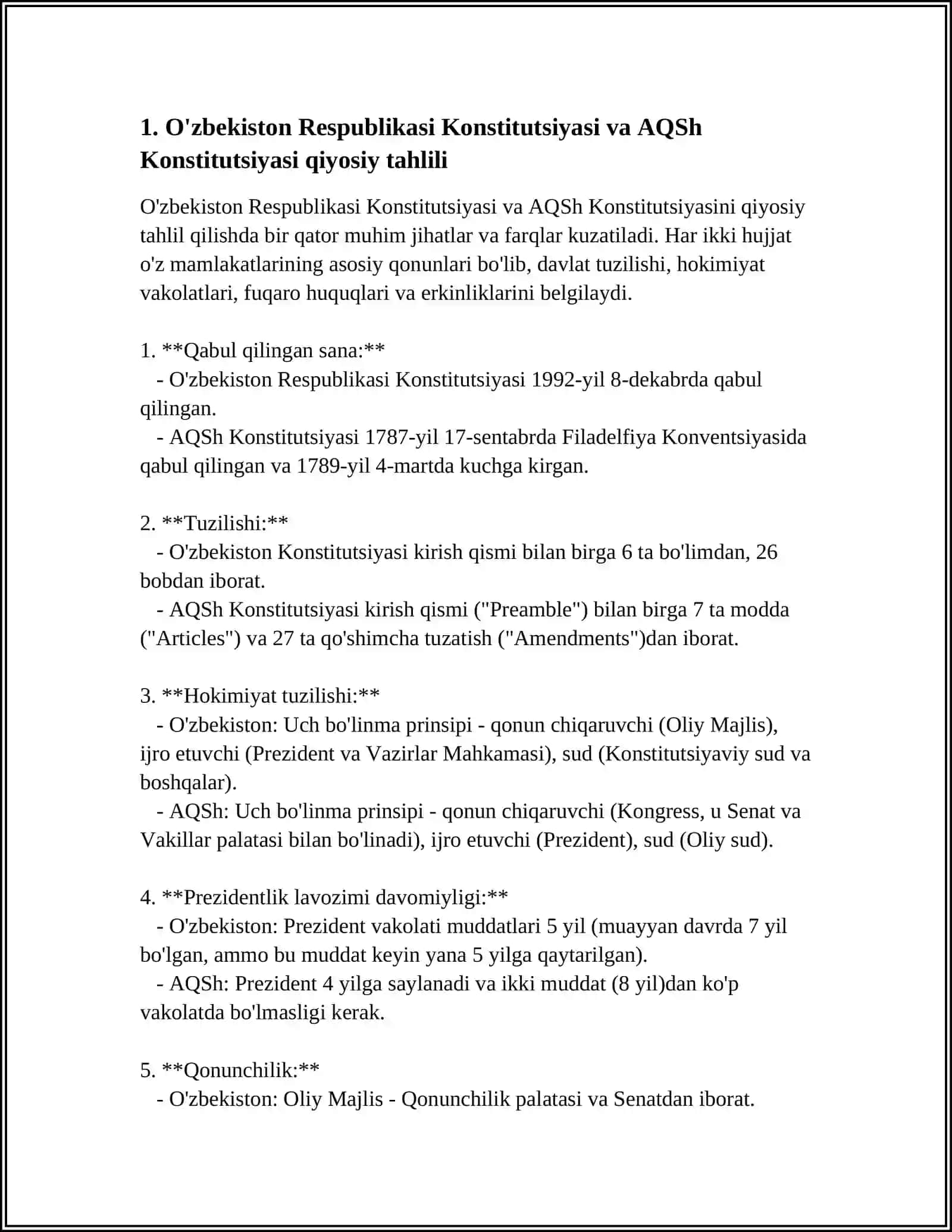 O'ZBEKISTON RESPUBLIKASI KONSTITUTSIYASINI BOSHQA DAVLAT KONSTITUTSIYALARI BILAN QIYOSIY TAHLIL QILISH 4