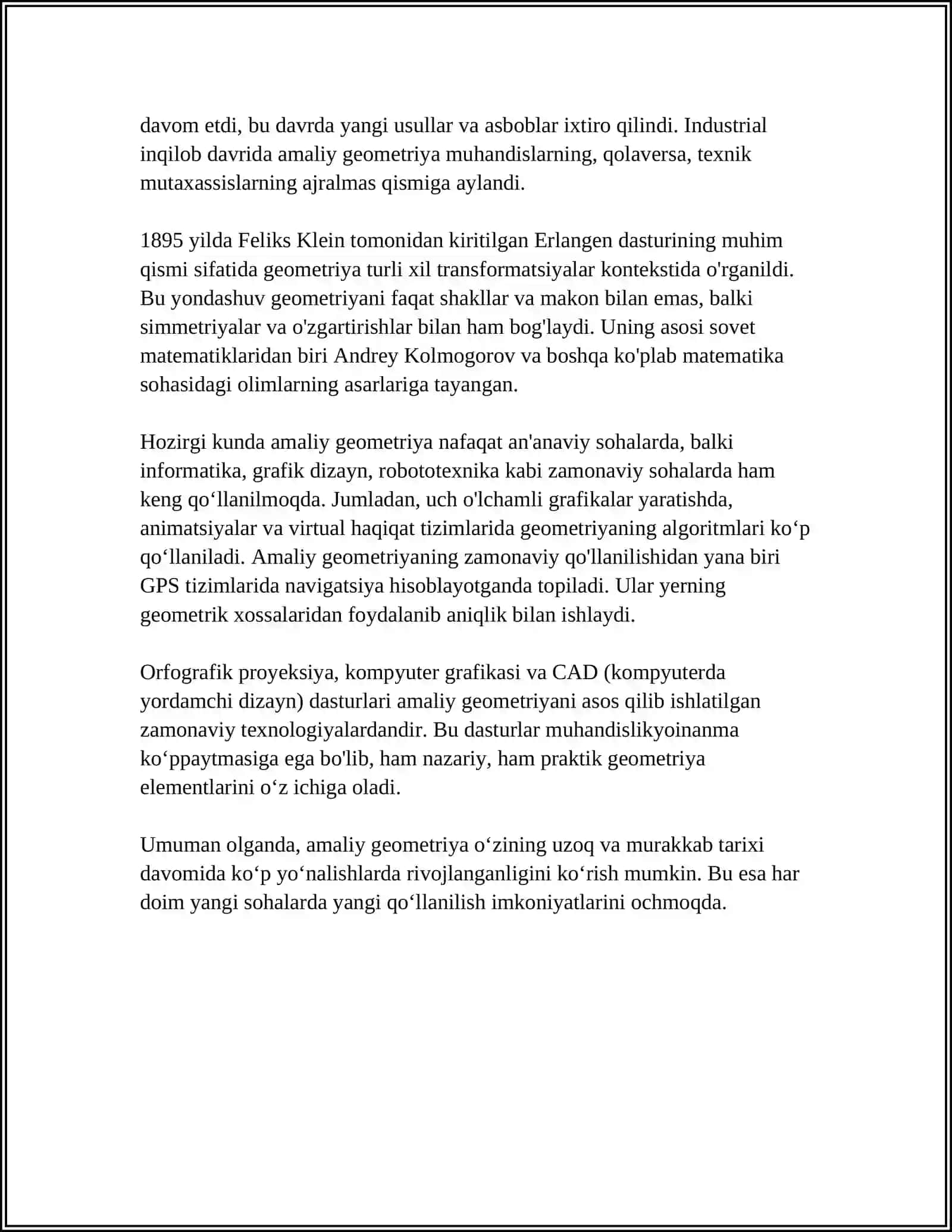 AMALIY GEOMETRIYA VA MUHANDISLIK GRAFIKASI ʼʼ MUTAXASSISLIGI 4