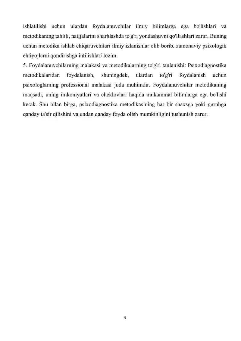 Psixodiagnostik metodikalardan foydalanuvchilar va ishlab chiquvchilar uchun talablar 4