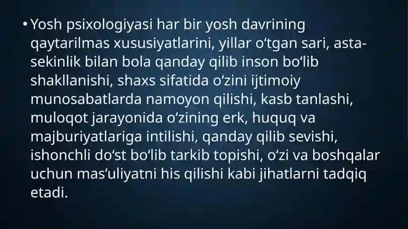 Rivojlanishning yoshga va individual xususiyatlariga oid tadqiqotlar tahlili. Psixologik diagnostika va ularning imkoniyatlari 4