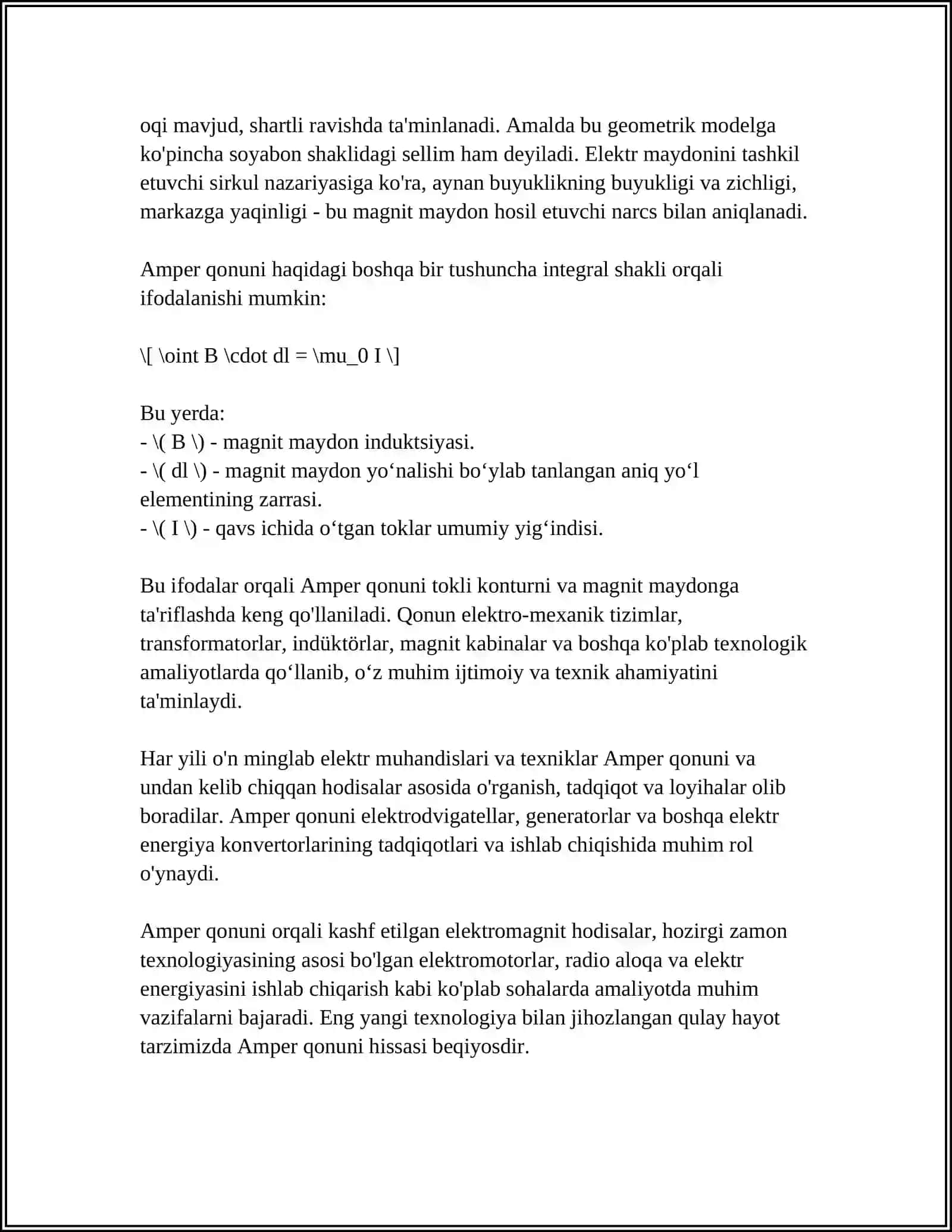 MAGNIT MAYDONIDAGI TOKKA TA’SIR ETUVCHI KUCH. AMPER QONUNI 4