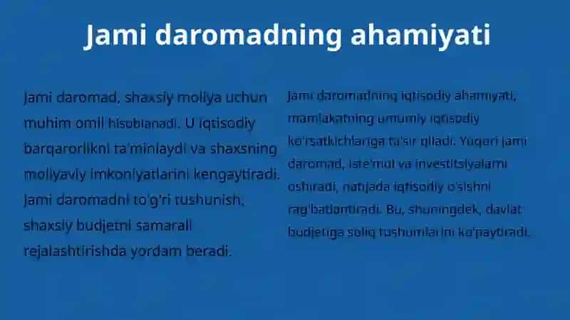 Jami daromad ta'rifi va ahamiyati 4
