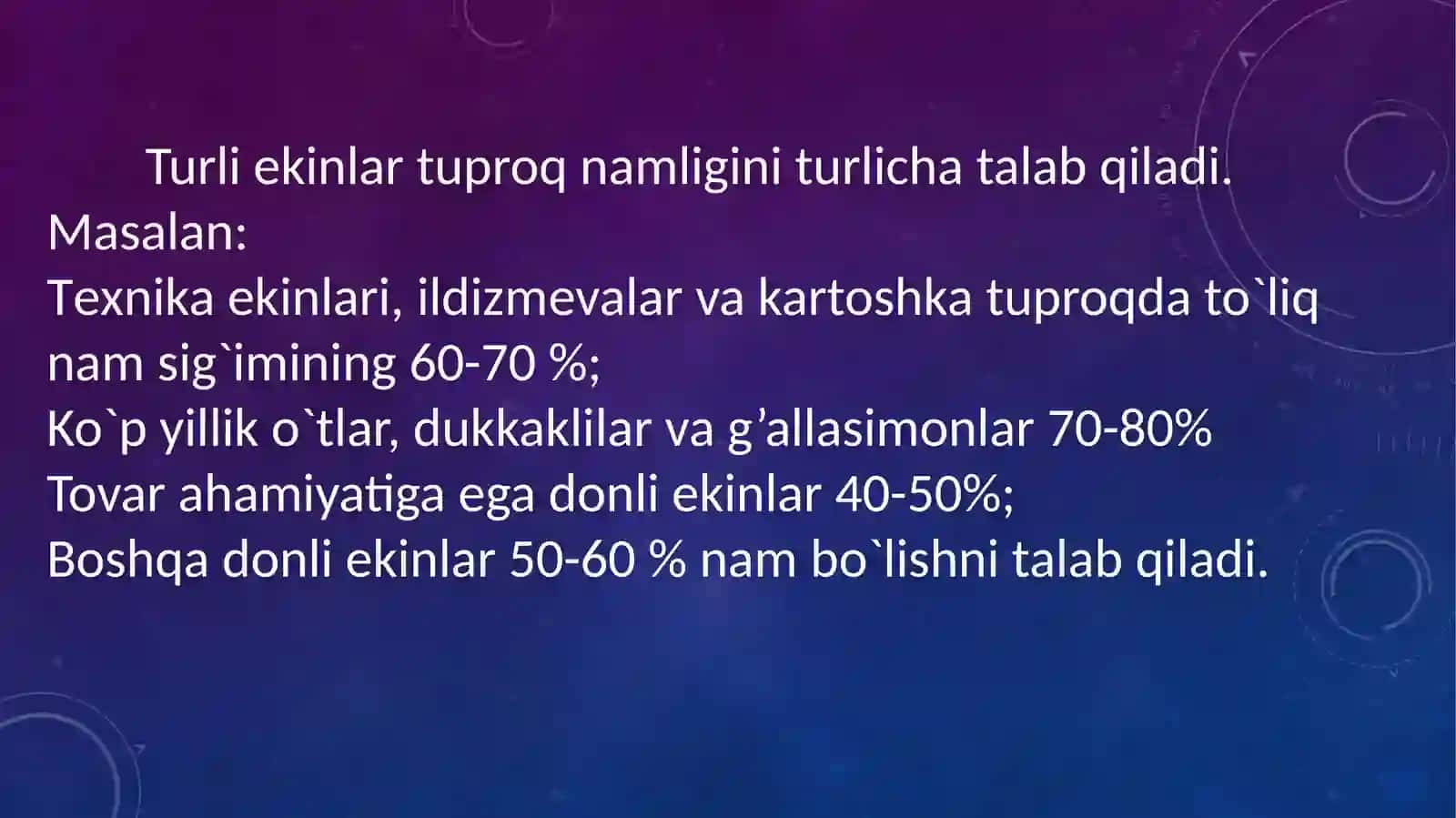 Qishloq xo`jalik ekinlarining sug`orish rеjimi va suv tejovchi texnologiyalar 4