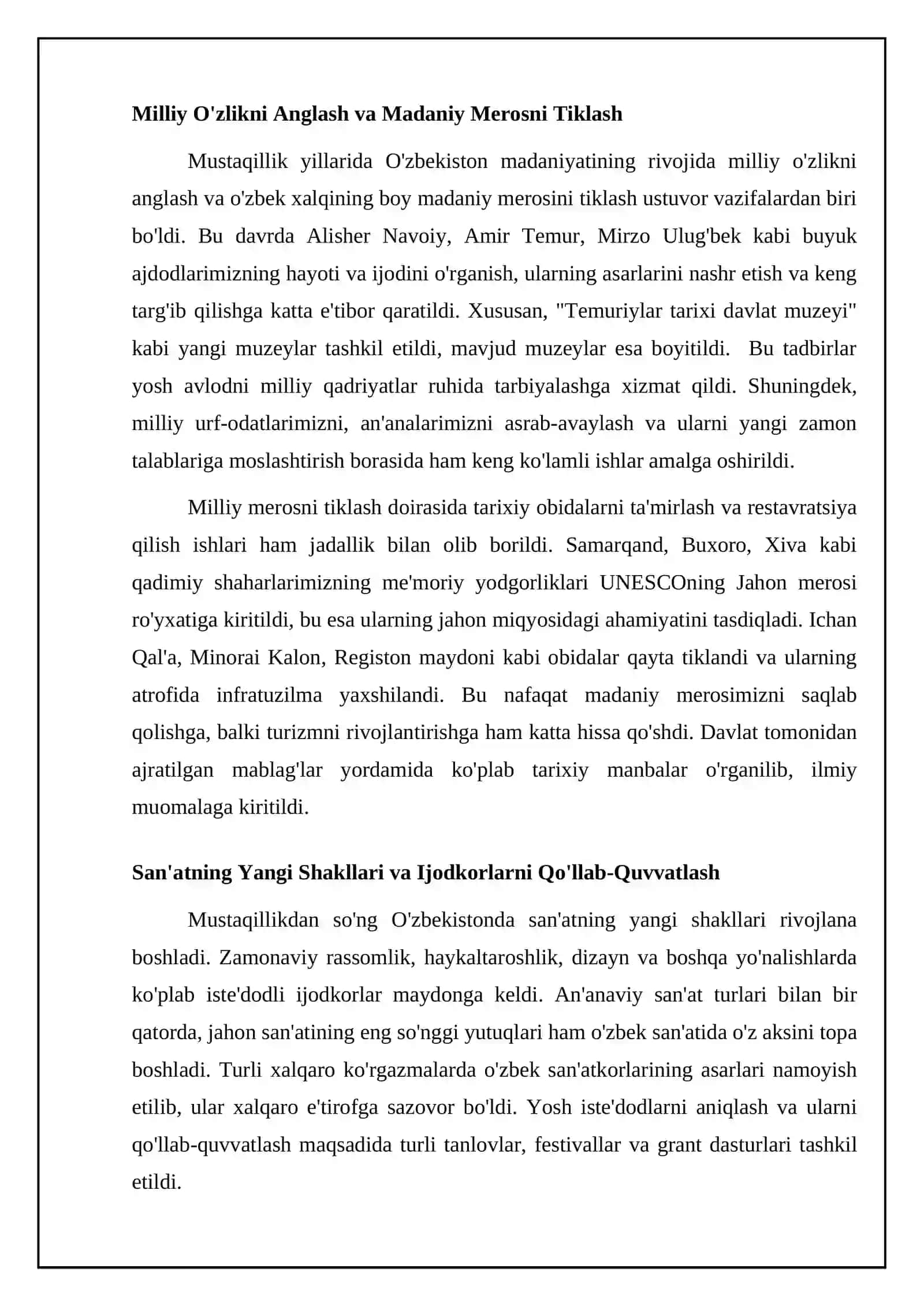 Mustaqillik yillarida madaniyat va sport sohasining rivoji 4