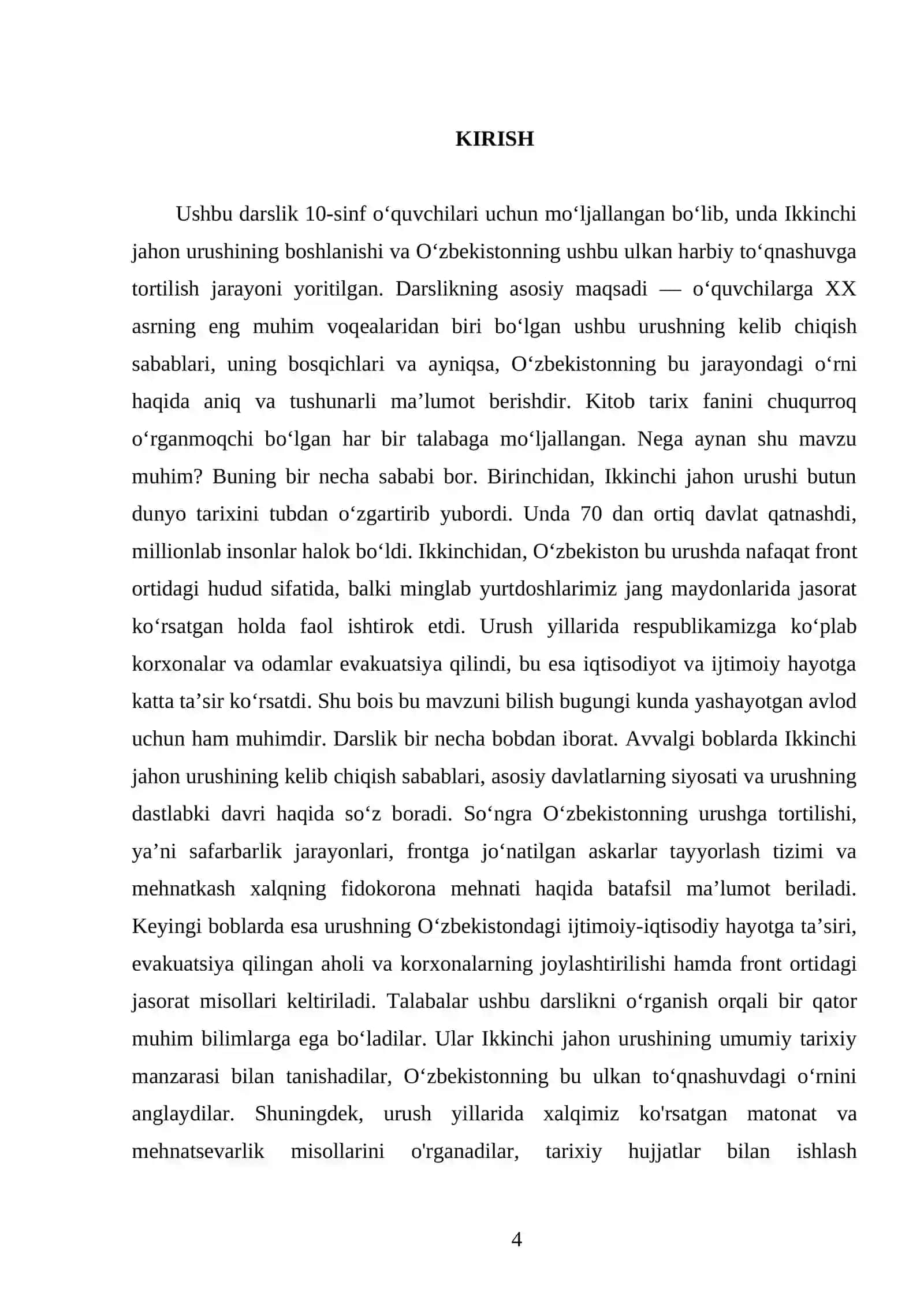 IKKINCHI JAHON URUSHINING BOSHLANISHI HAMDA O‘ZBEKISTONNING URUSH GIRDOBIGA TORTILISHI. 10- SINF 4
