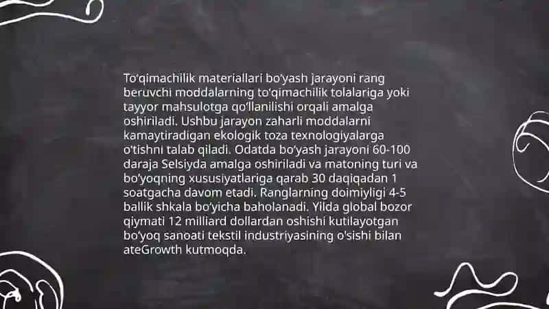 Suvda eriydigan boʻyovchi moddalar turlari 4