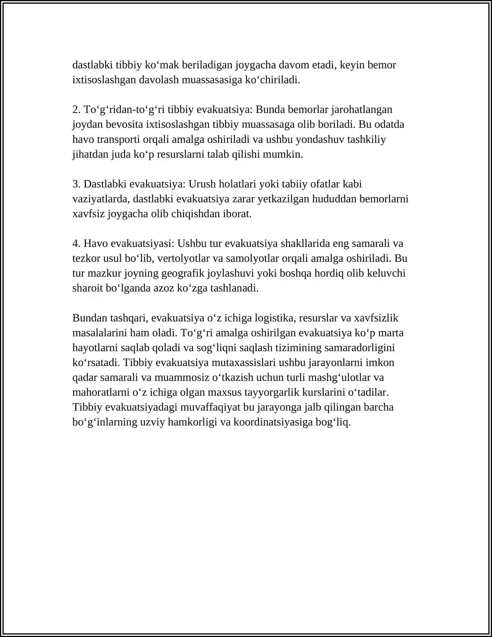 Tibbiy evakuatsiya va ularning turlari 4