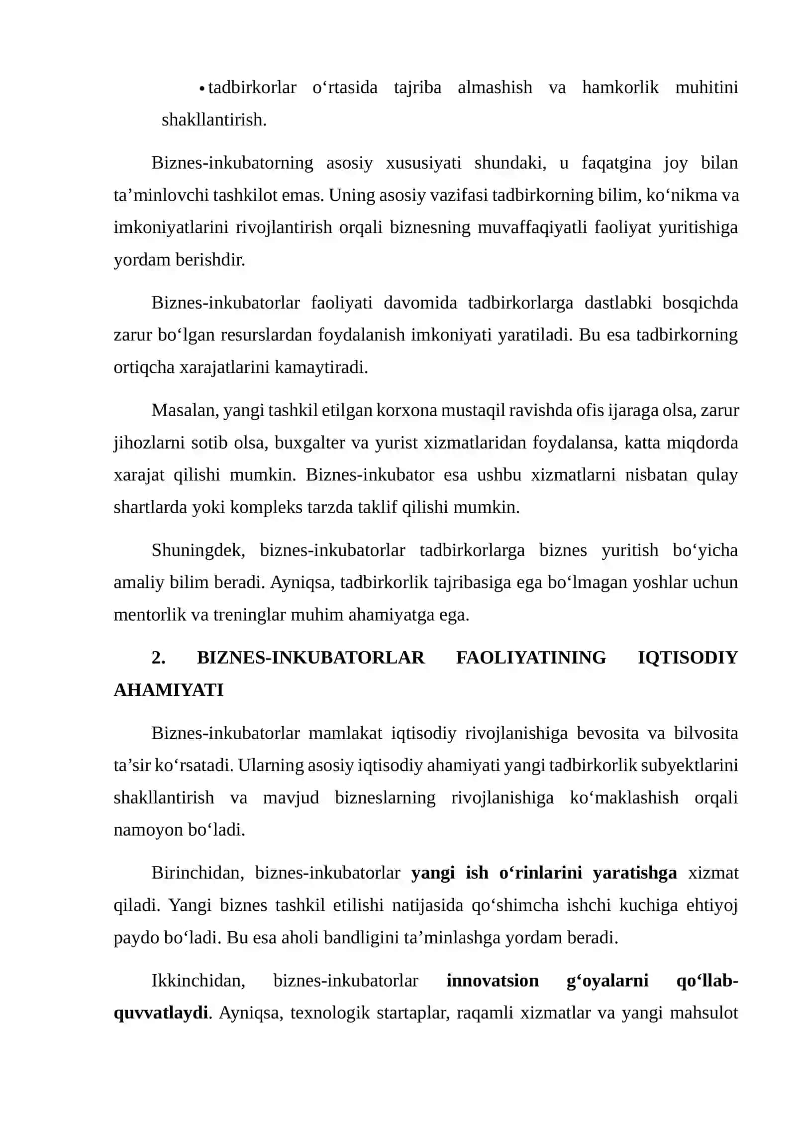 BIZNES-INKUBATORLAR FAOLIYATI SAMARADORLIGINI OSHIRISH 4