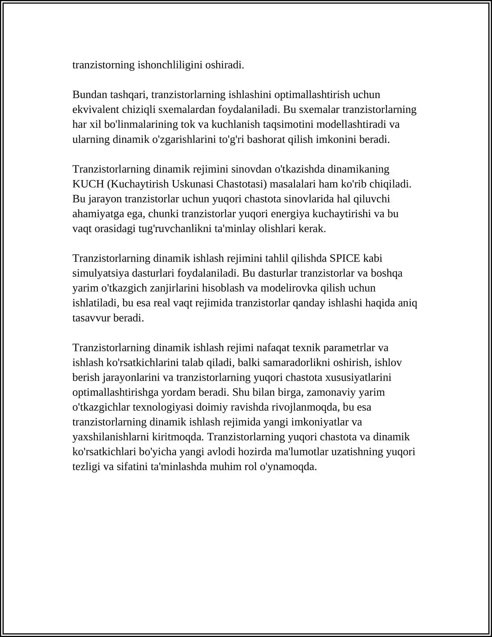 TRANZISTORLARNING DINAMIK ISH REJIMI VA DINAMIK PARAMETRLARNI ANIQLASH 4