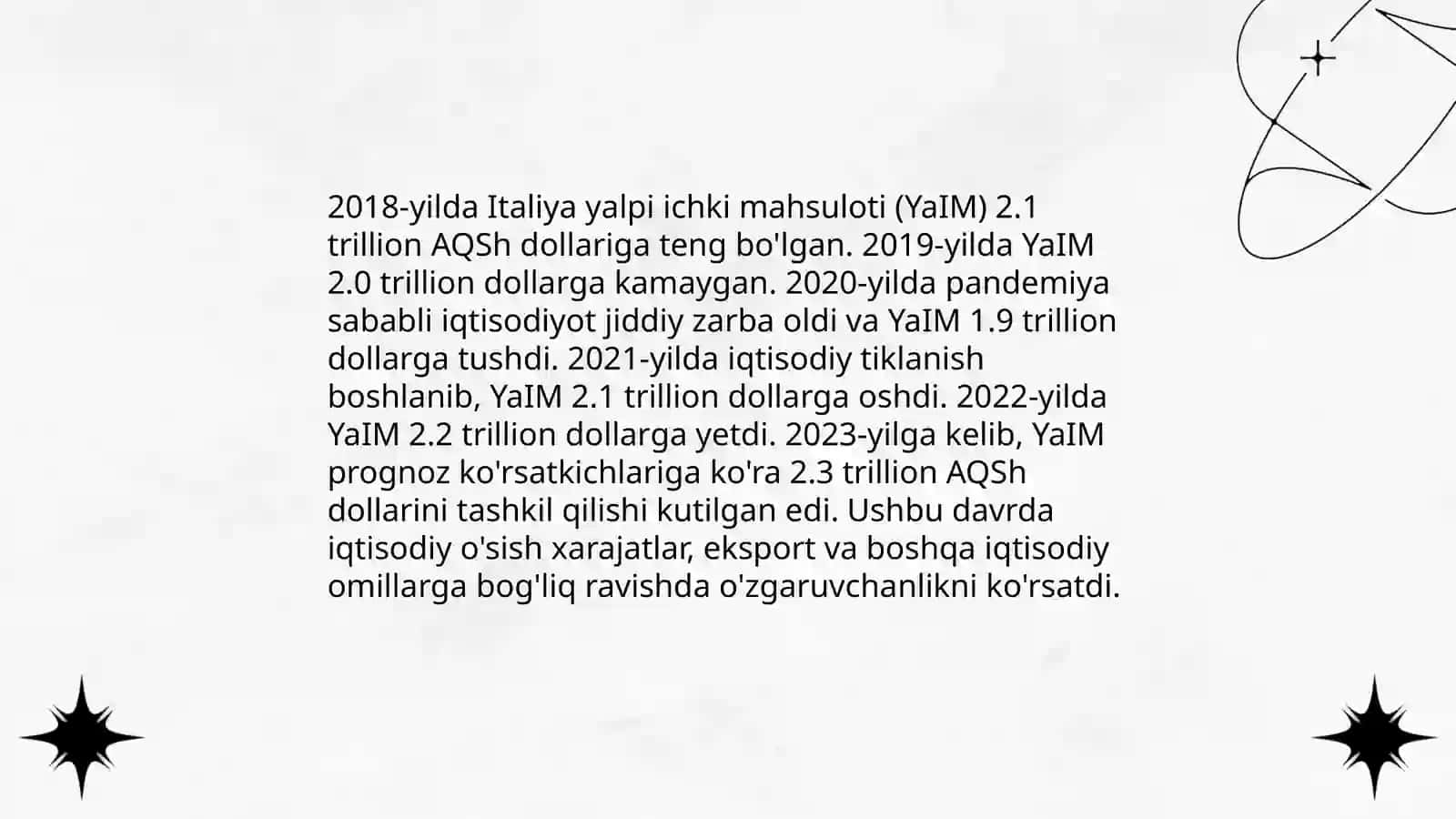Italiya davlati haqida va oxirgi 5 yilgi iqtisodiy ko'rsatkichlari 4