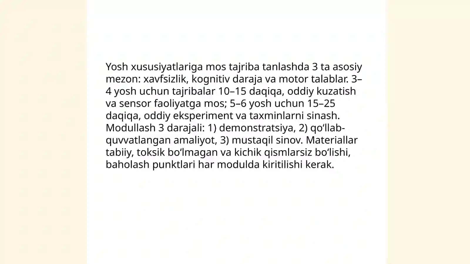 Ilm-fan tabiat markazi da boshlang`ich tajribalarni tashkil etish texnologiyasi 4