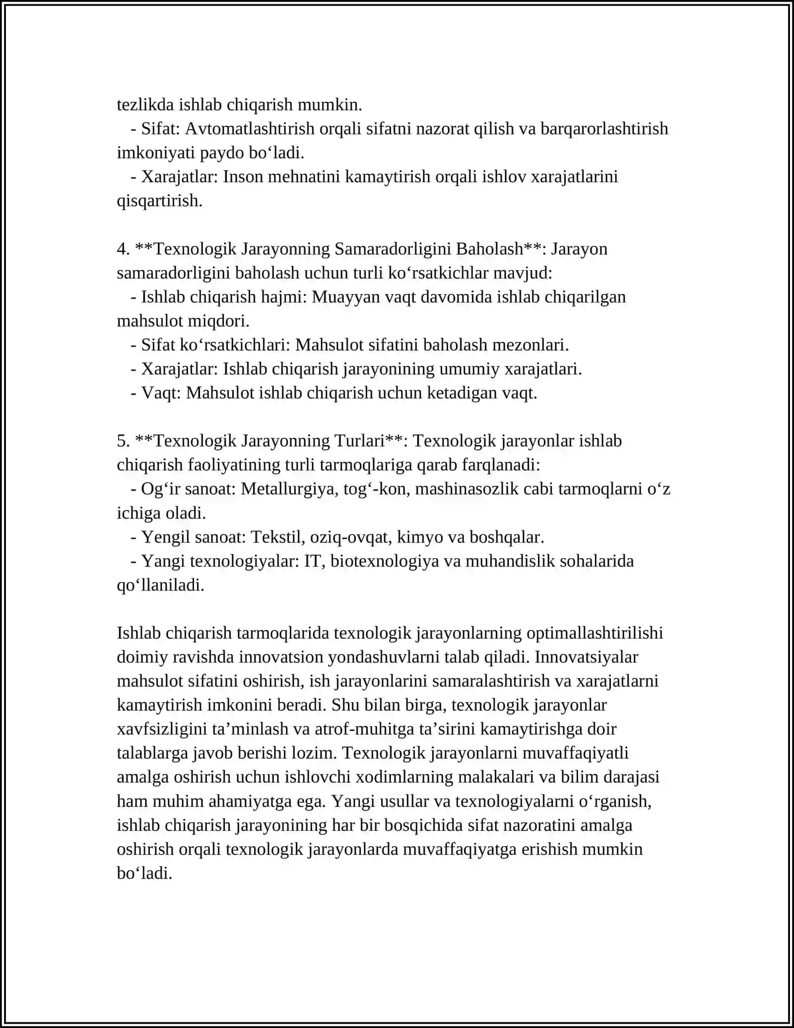 MUSTAQIL ISH Mavzu: TEXNOLOGIK JAROYON VA UNING BOSQICHLARI 4