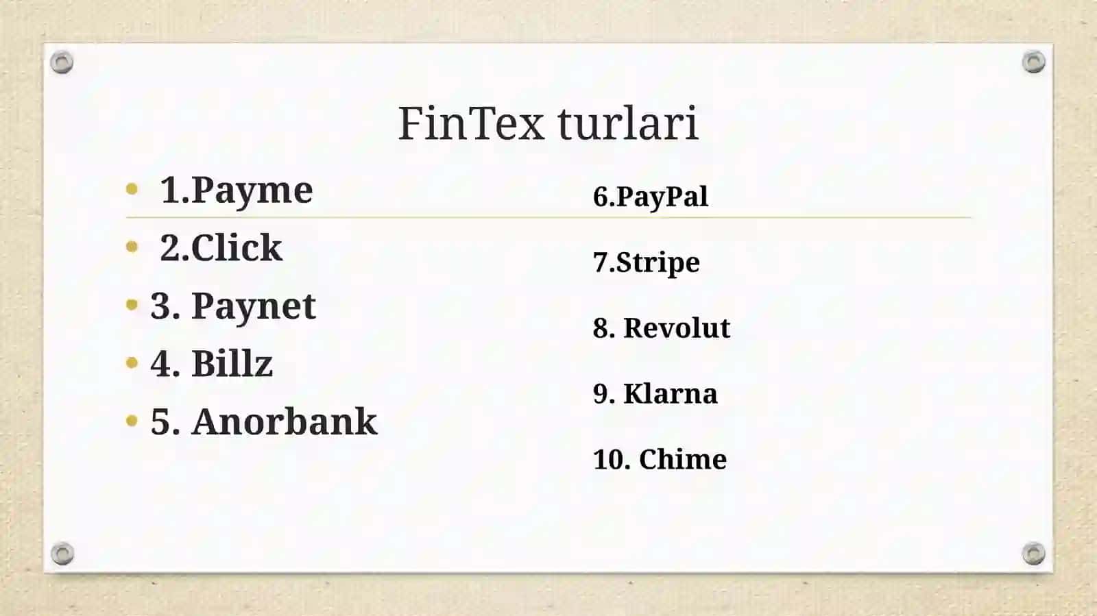 FinTexlarni o'rganish 4