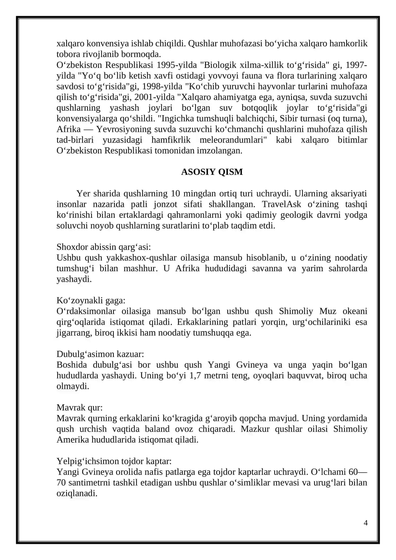 O’troq yashovchi qushlar, asosiy turlarining hayoti 4