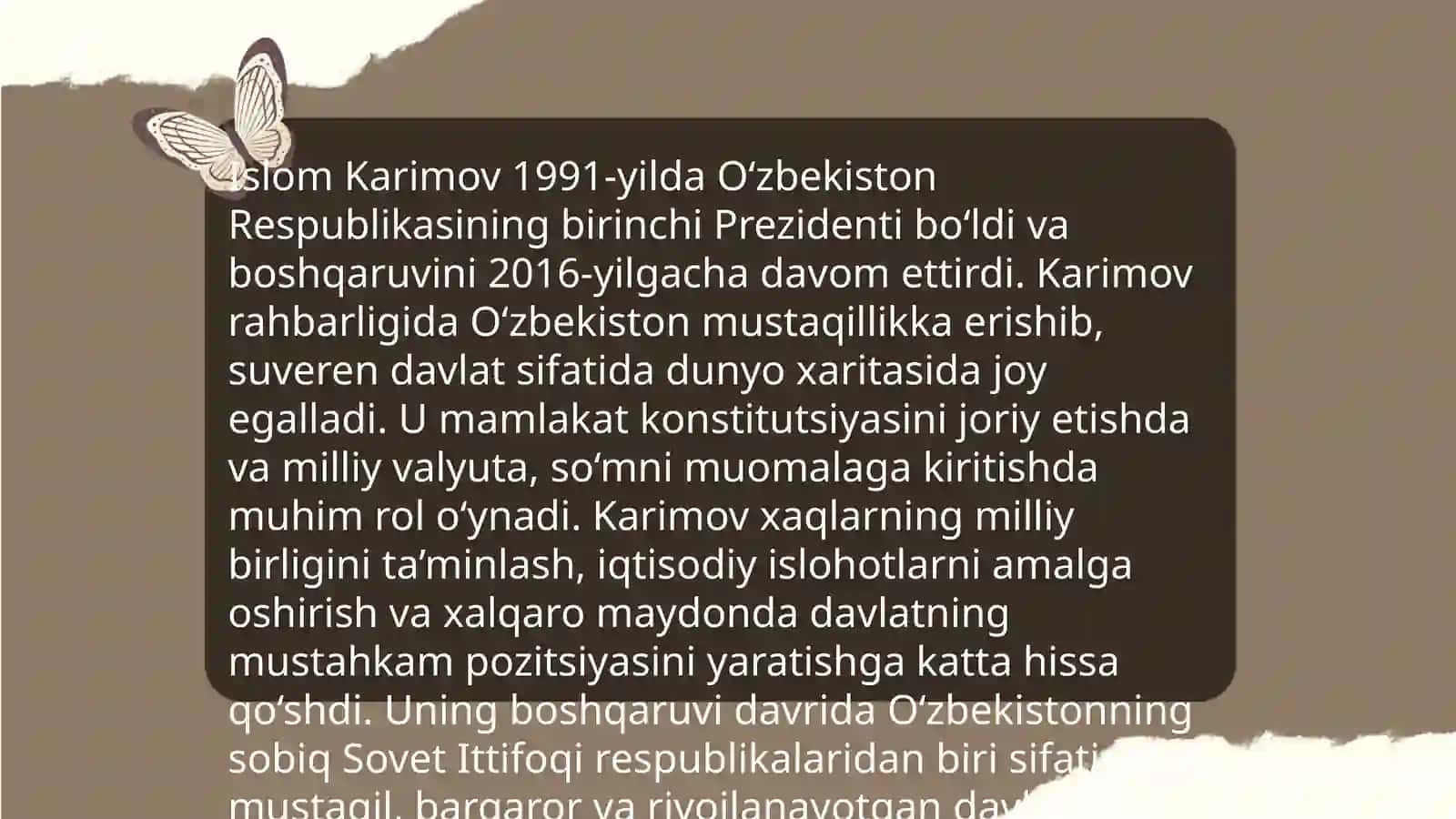 O‘zbekiston davlatining yuzaga kelishi va mustahkamlanishida I. Karimovning tarixiy xizmatlari. 4