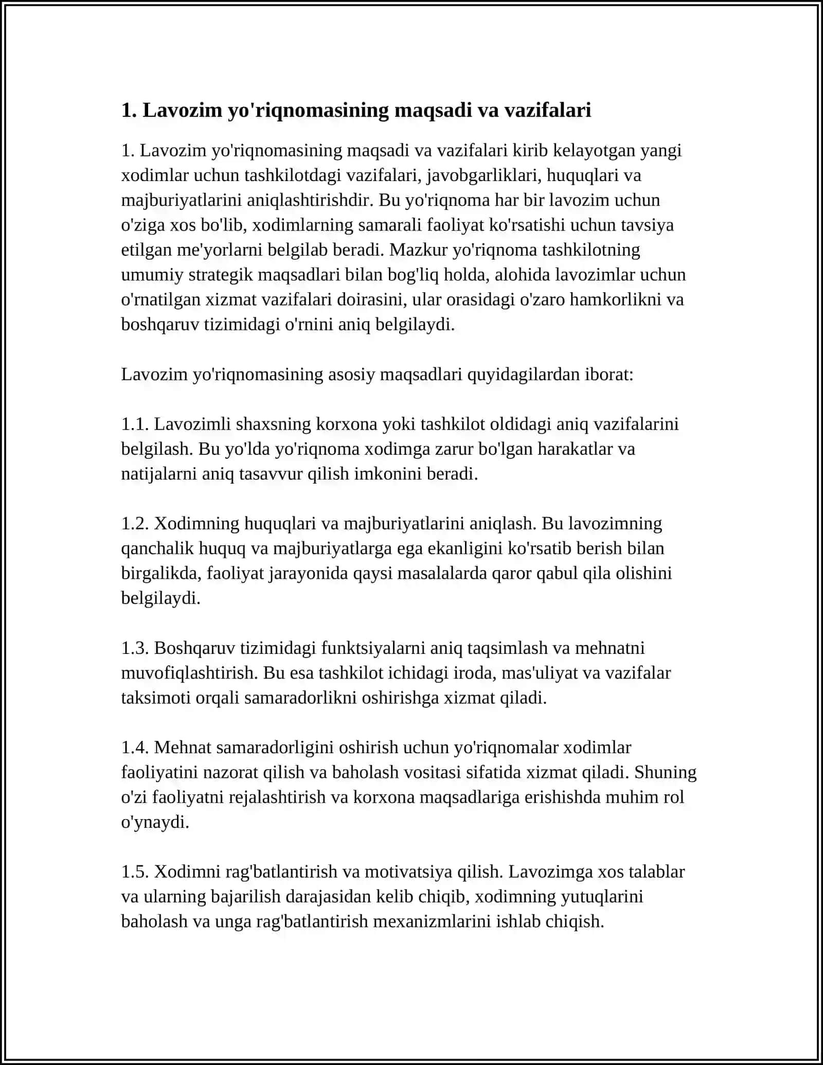 LAVOZIM YO'RIQNOMALARI,ULARNING BOSHQARISH TIZIMIDAGI ROLI 4