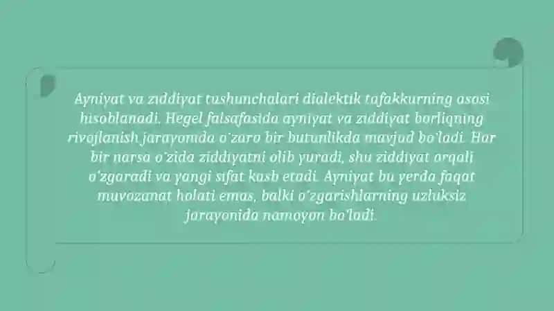 Voqelik va oʻzgarish jarayonida ayniyat va ziddiyat dialektikasI 4