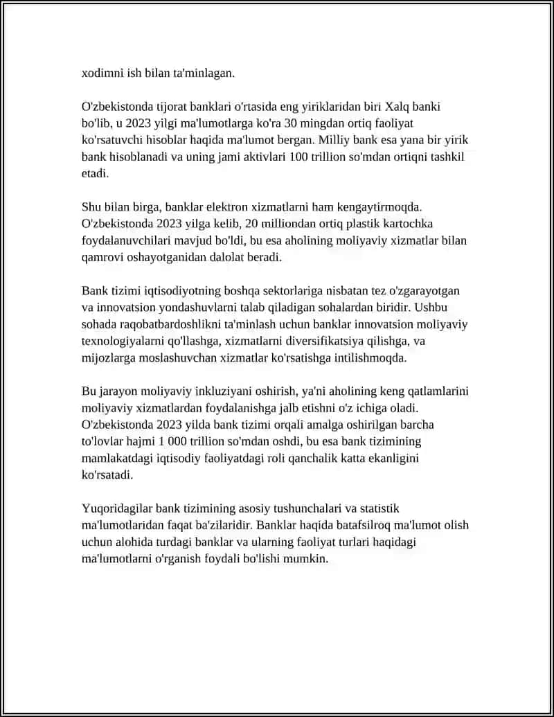 BANK TUSHUNCHASI VA BANK TURLARI 4