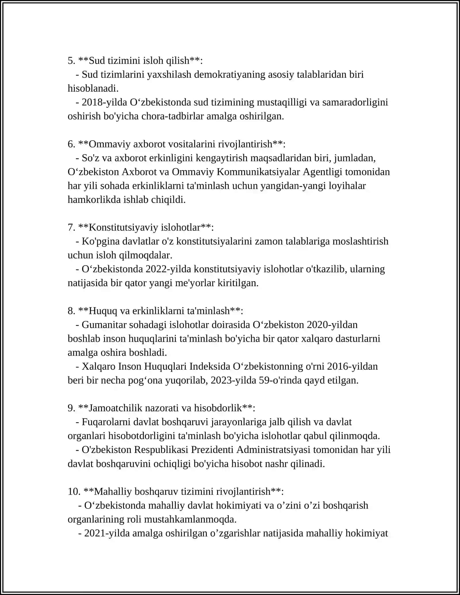 MUSTAQILLIK YILLARIDA BOSHQARUV TIZIMIDA AMALGA OSHIRILGAN ISLOHOTLAR 4