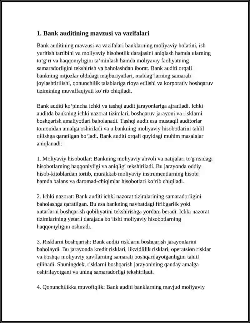 BANK AUDITI FANI PREDMETI METODI VA VAZIFASI 4