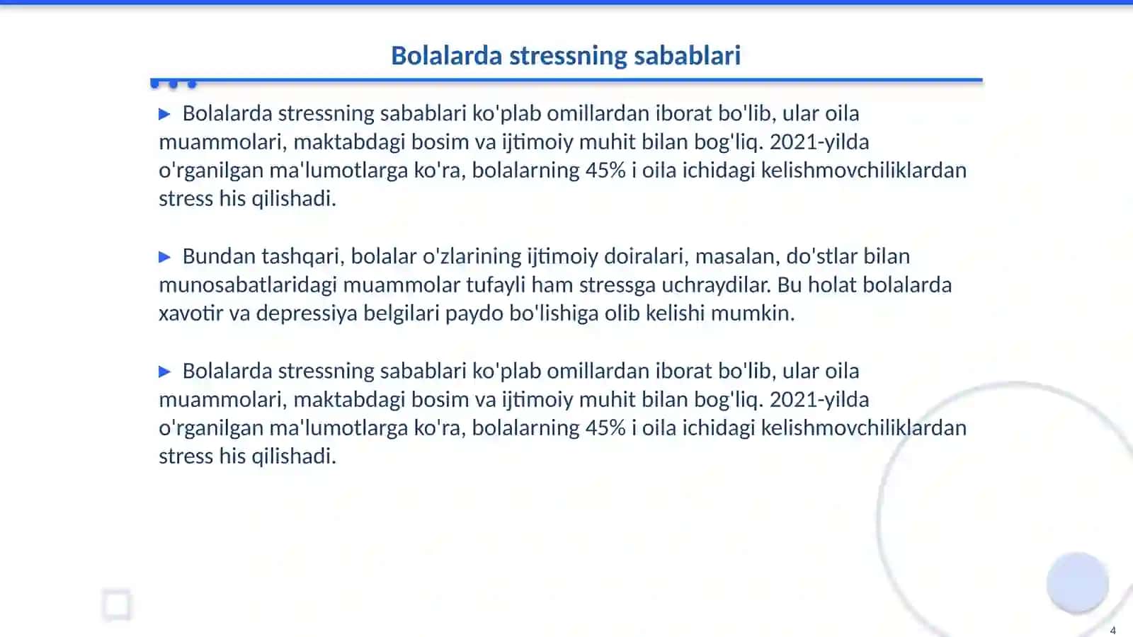 Bolalarda steress asosining xususiyati 4