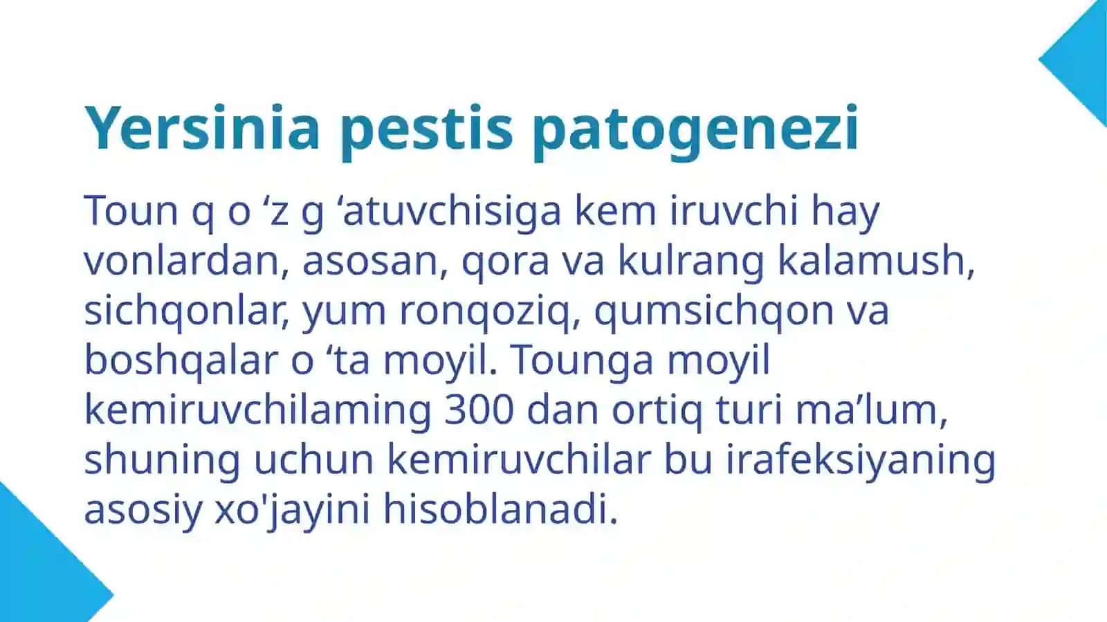 Yersinia pestis, Francisella tularensis keltirib chiqargan kasalliklar patogenezi, laboratoriya tashhisi. Maxsus profilaktika va terapiyasi 4