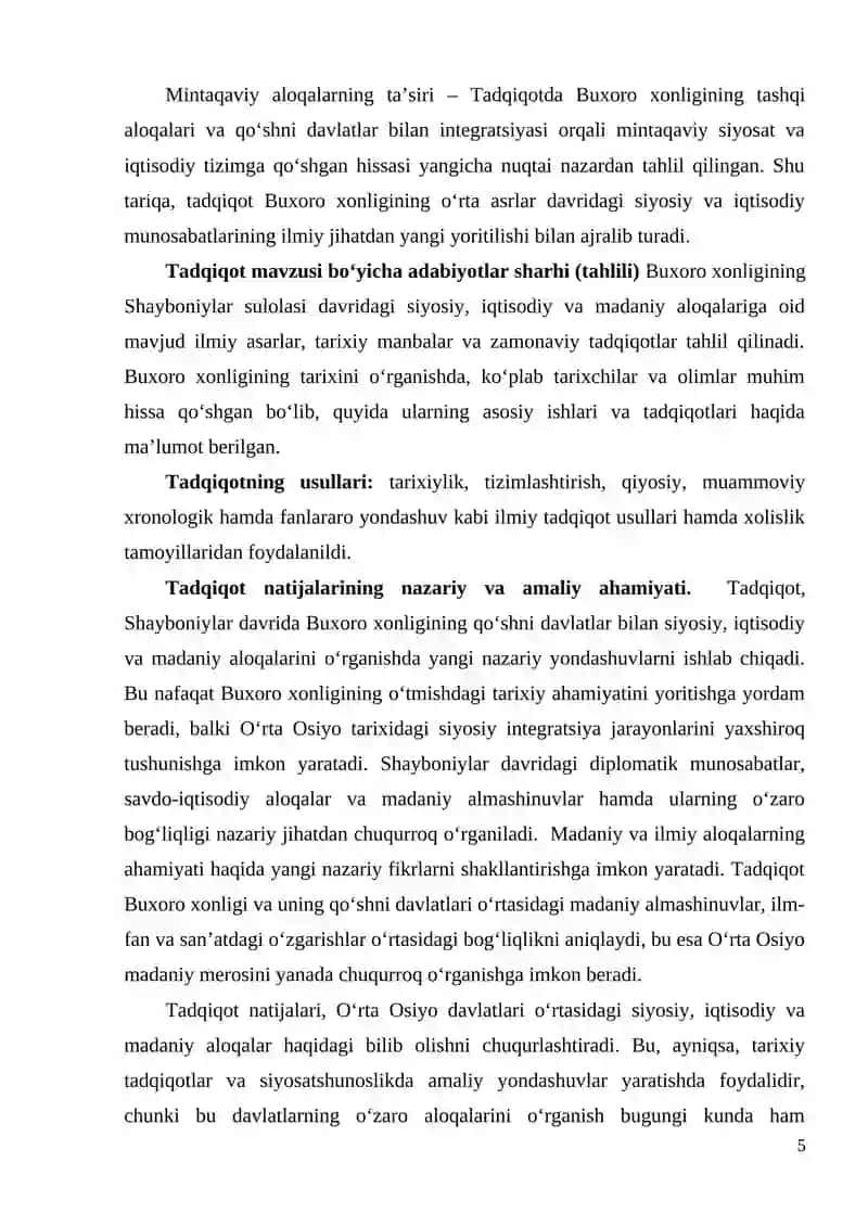 SHAYBONIYLAR DAVRIDA BUXORO XONLIGINING QO‘SHNI DAVLATLAR BILAN ALOQALARI 4