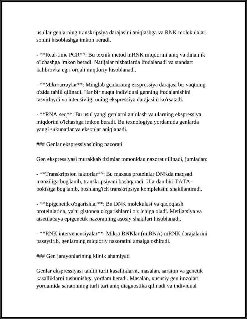 MUSTAQIL ISH Mavzu: TRANSKRIPTOMIKA USULLARI YORDAMIDA GENLAR EKSPRESSIYASI 4