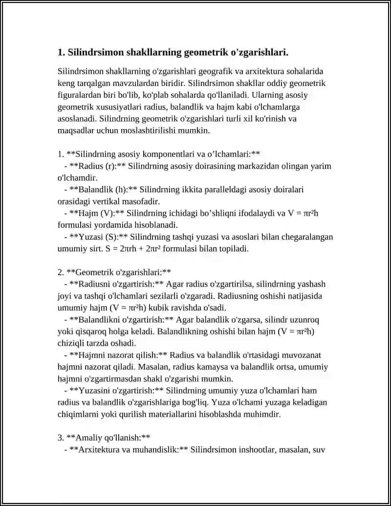 SILINDRSIMON VA TEKIS YUZALARNI SHAKLLARIDAN VA O'ZARO JOYLASHUVLARIDAN OG'ISHLARINI NAZORAT QILISH 4