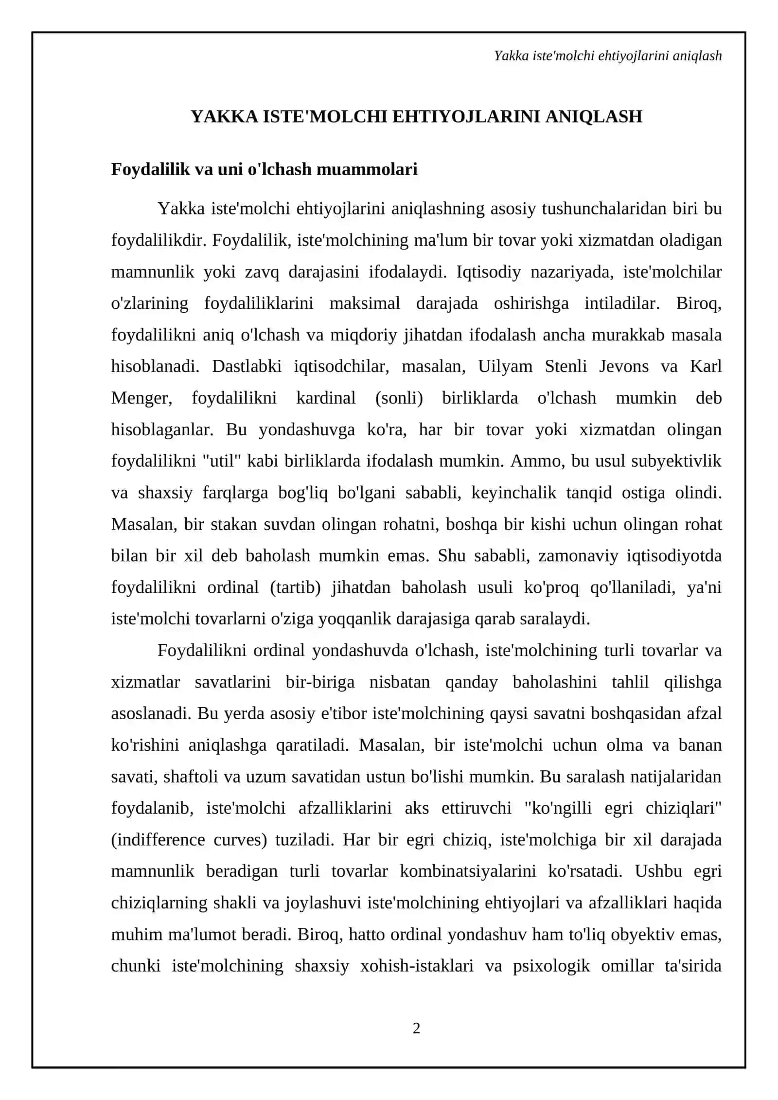 Yakka individual va bozor talabi 4