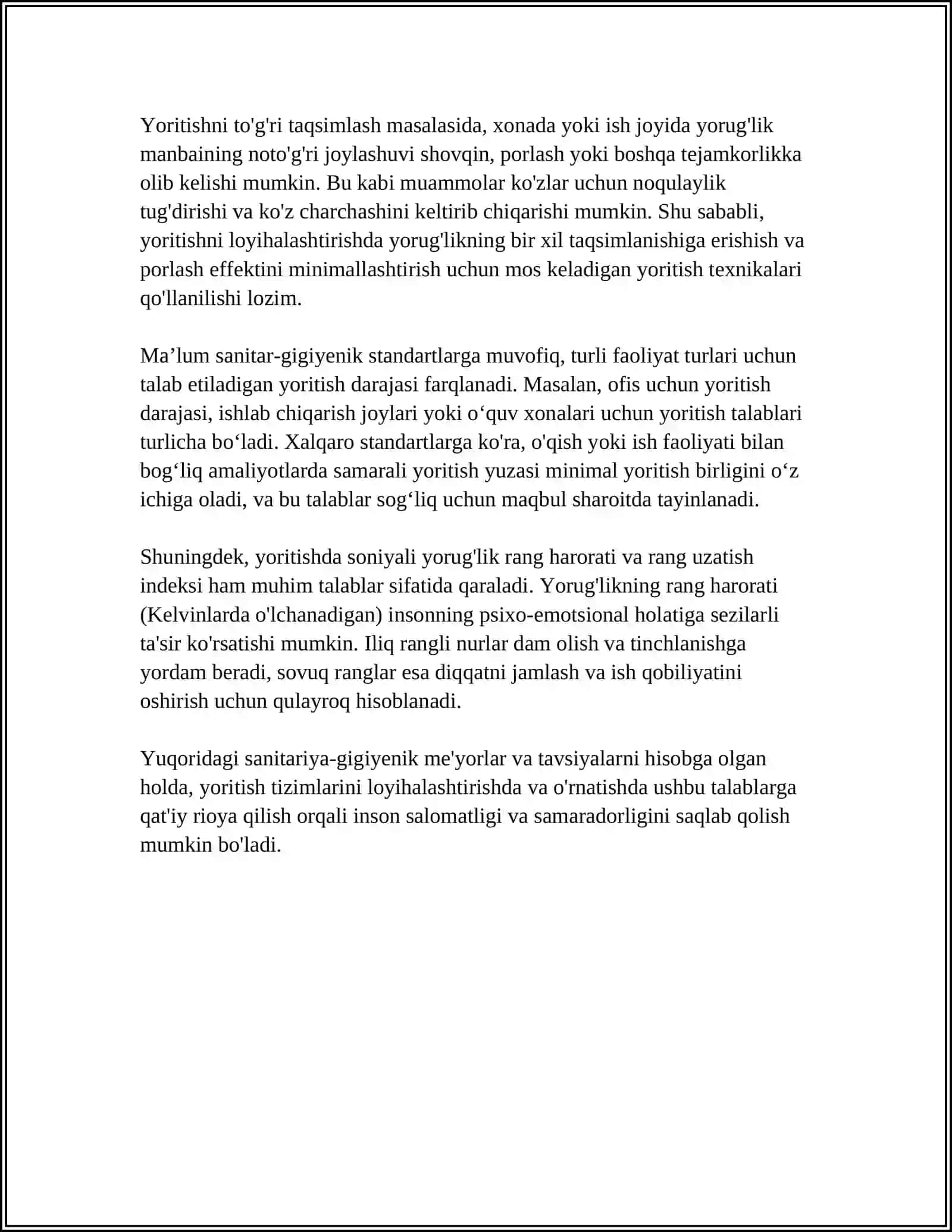 YORITISHGA QО‘YILADIGAN SANITAR-GIGIYENIK TALABLAR. YORITISH VOSITALARI 4